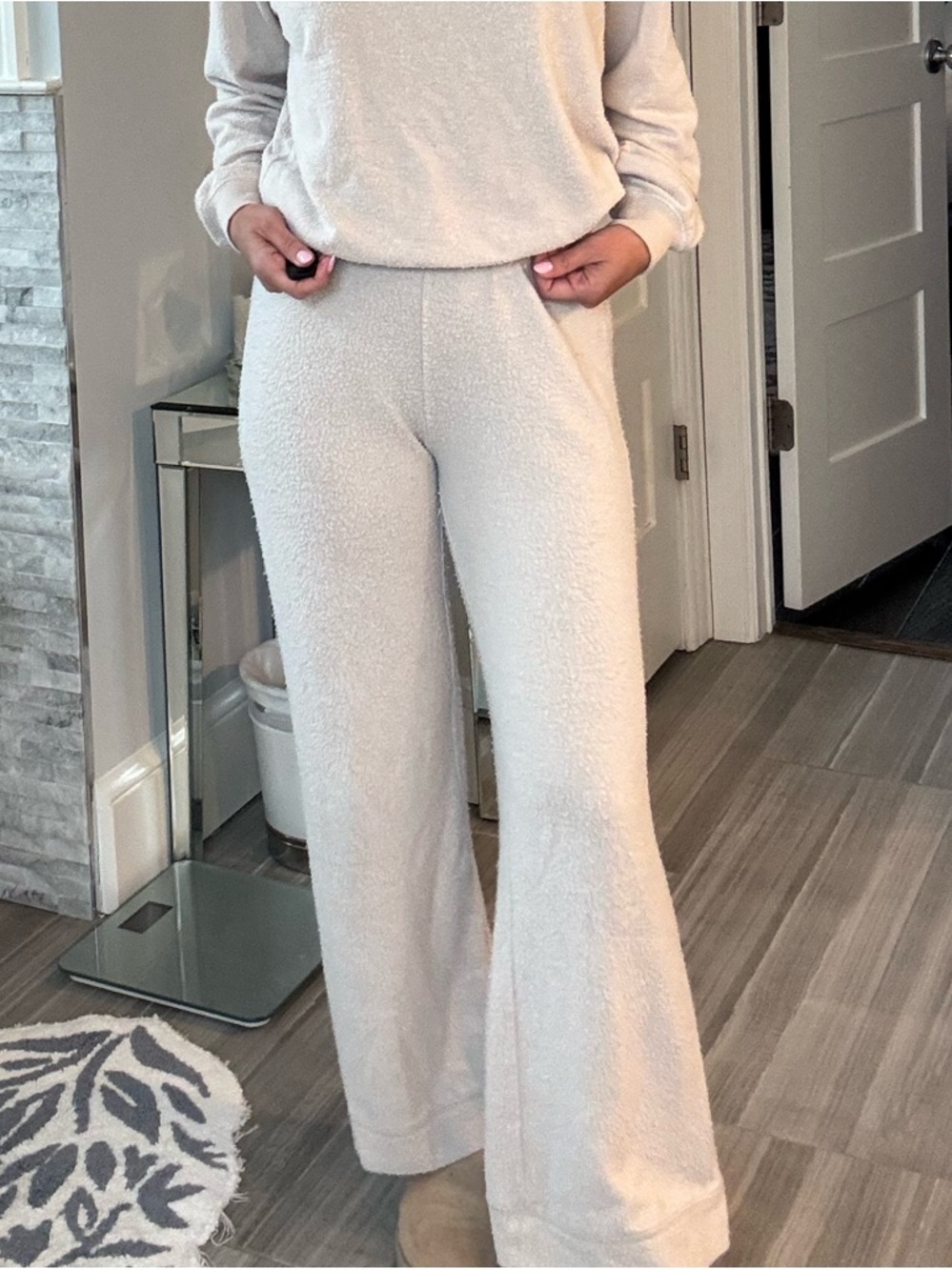 Z Supply Cozy Bouclé Lounge Pants Cream Wide Leg Soft Knit Pull On S